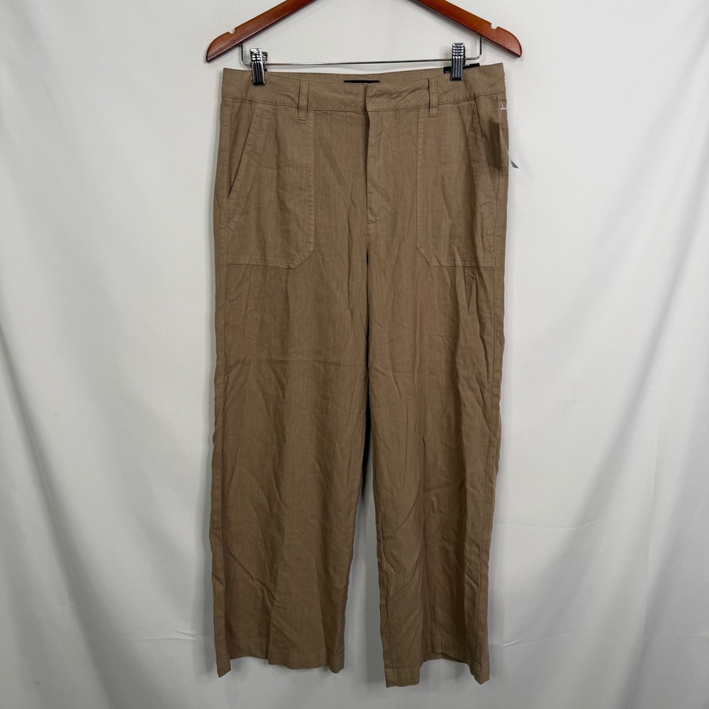KUT from the Kloth Topaz Khaki High Rise Wide Leg Linen Cropped Pants 6 NWT - Picture 4 of 10